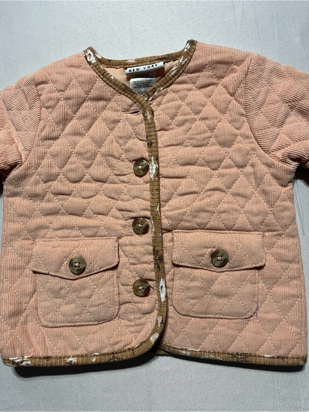 Nicole Miller Baby 3-6M Quilted Long Sleeve Button Up Jacket in Dusty Pink